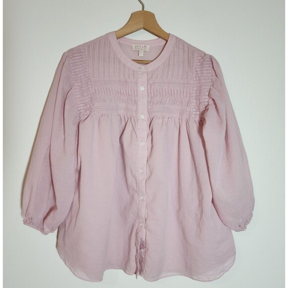 Chenault Tops - Stitch by Chenault Womens Cotton Blouse Size L Pale Pink Tiered Relaxed Fit Boho